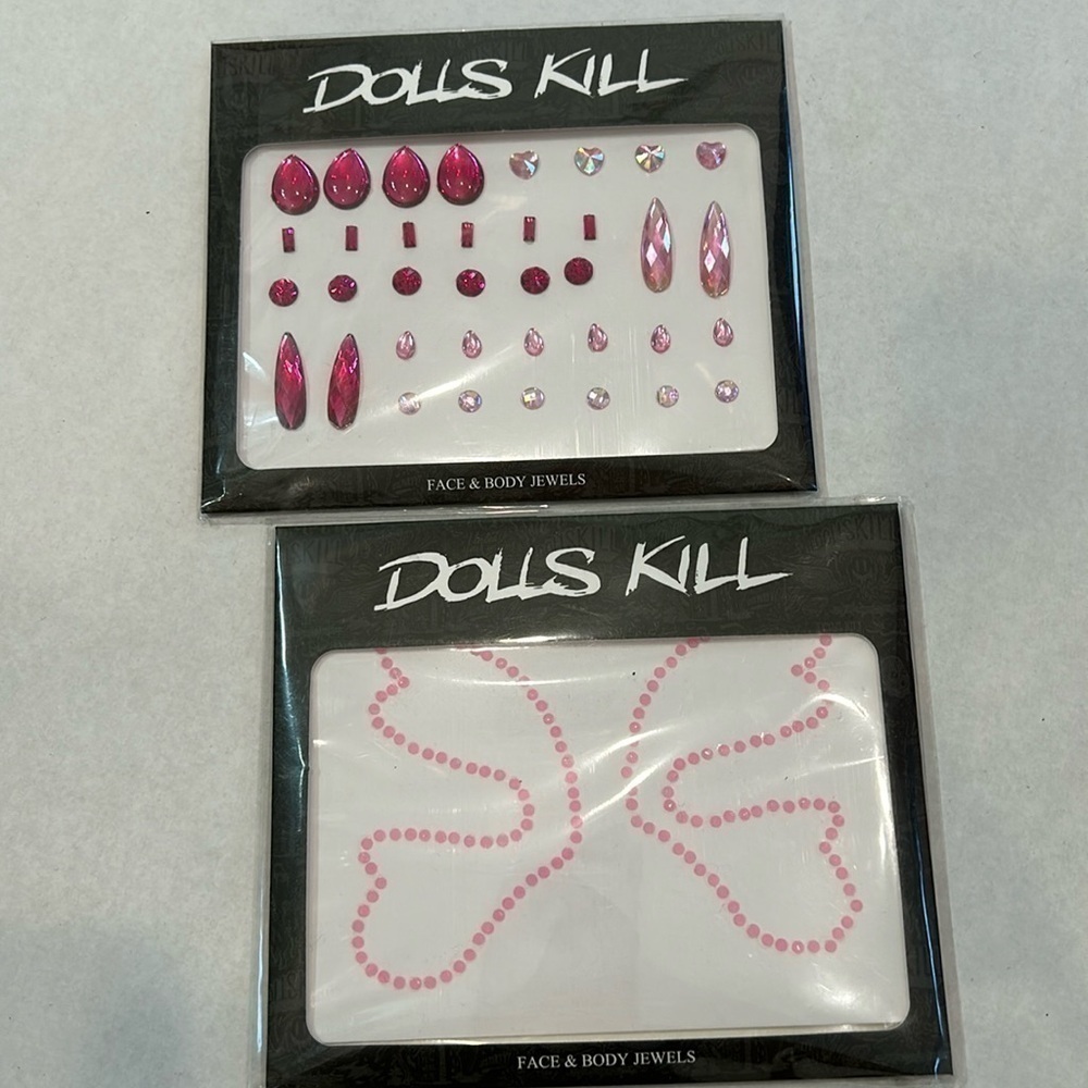 Dolls Kill Face and Body jewels stick on new pink butterfly & gems 2 pack set